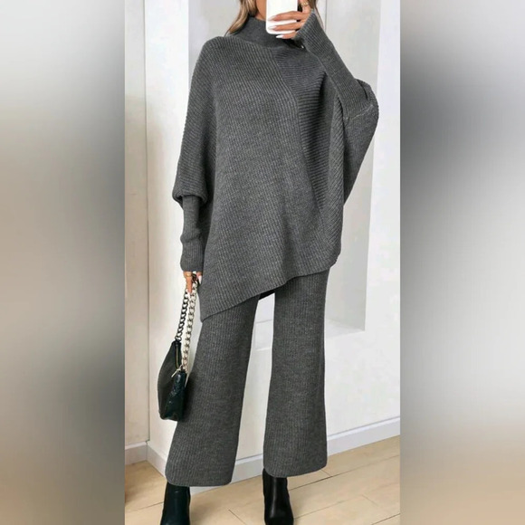 Women's Solid Minimalist Half Turtleneck Sweater And Pants 2pcs S - Picture 1 of 3